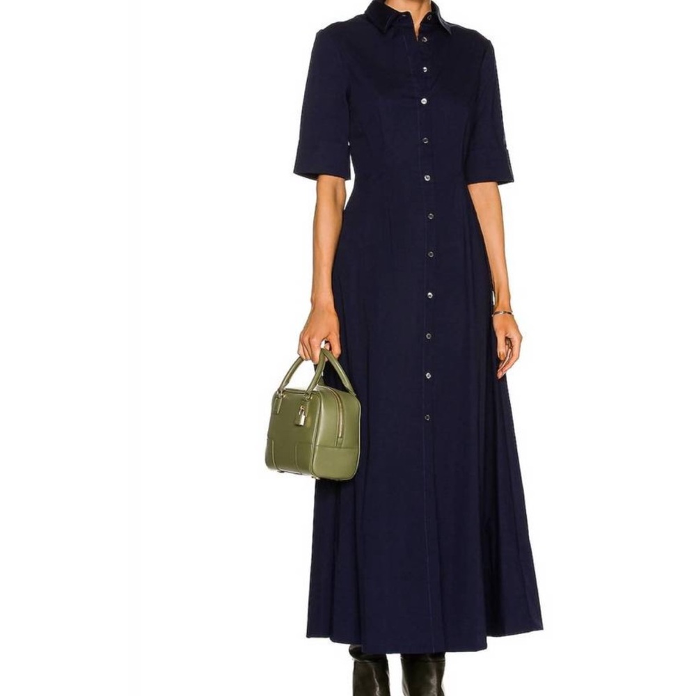 STAUD JOAN DRESS Navy Button-Up